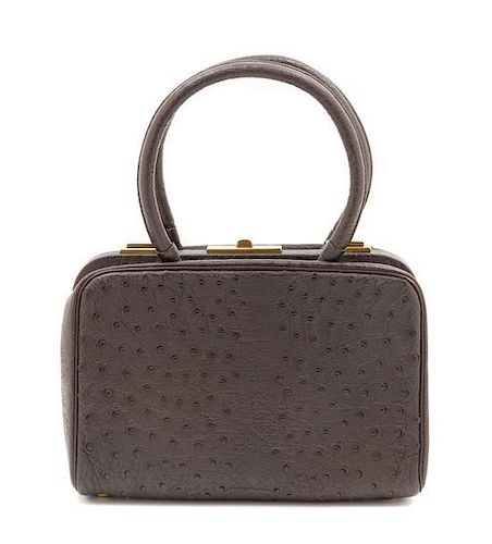 A Koret Brown Ostrich Handbag, 9" x 6.5" x 3.5".