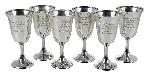 Six Sterling Trophy Goblets