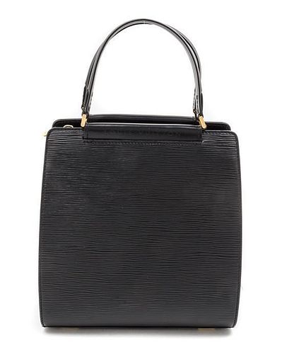 A Louis Vuitton Black Epi Leather Handbag, 8.75" x 9.5" x 3.5".