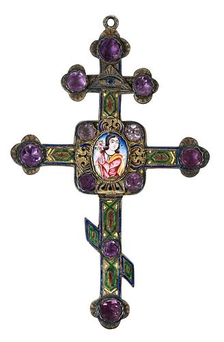 Russian Enamel, Gilt Silver, and Amethyst Reliquary Cross