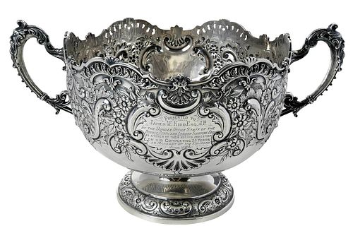 Two Handled English Silver Presentation Footed Bowl