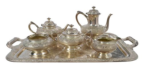 Tiffany Five Piece Silver Plate Tea Service with Tray