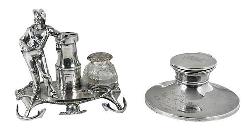 English Silver and Silver Plate Inkwells