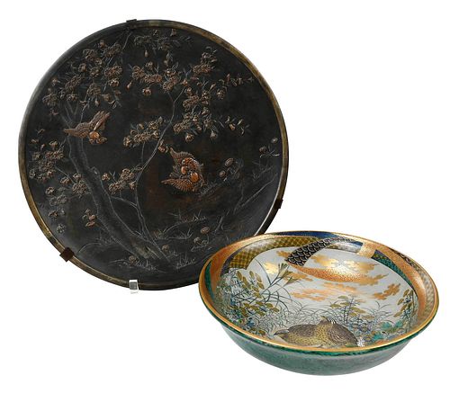 Japanese Bronze Charger and Kutani Bowl