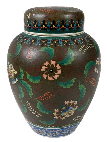 Japanese Cloisonn‚ on Porcelain Lidded Jar