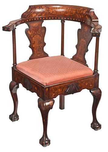 Dutch Marquetry Inlaid Mahogany Corner Chair