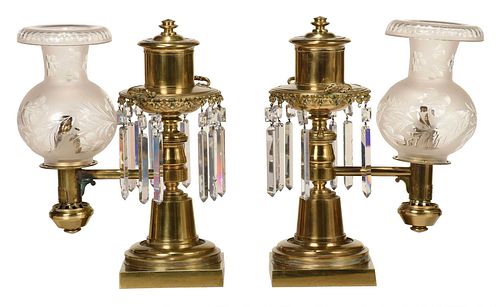 Pair of Electrified Messenger & Son Brass Argand Lamps
