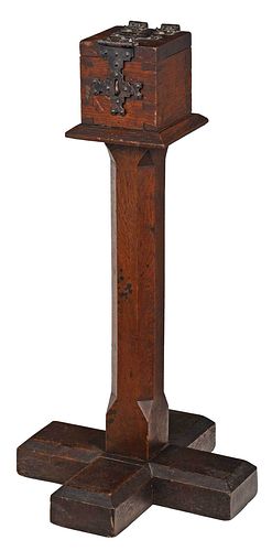 Gothic Style Oak Iron Mounted Alms Box on Stand