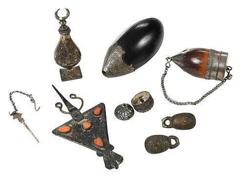 Seven African/Middle Eastern Wood and Silver Objects