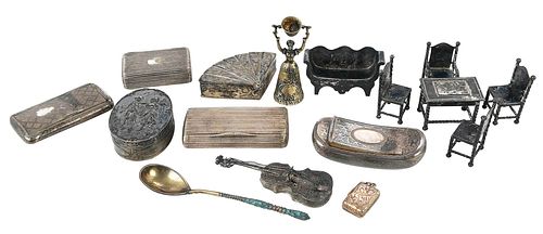Sixteen Silver Desk and Miniature Items