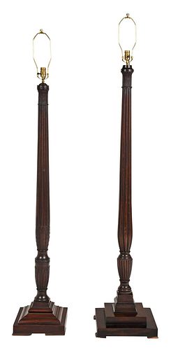 Two Similar Carved Mahogany Floor Lamps