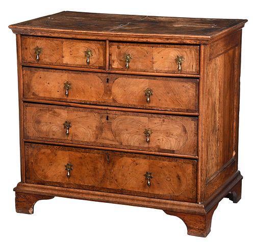 William and Mary Inlaid Walnut Five Drawer Chest