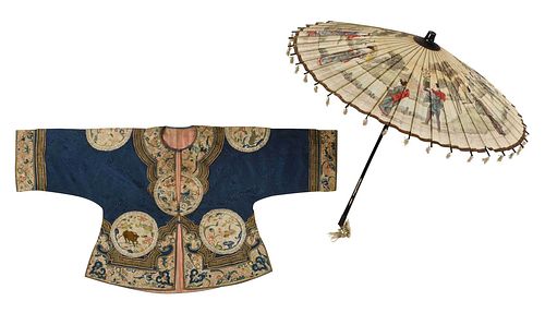 Chinese Child's Silk Jacket and Japanese Painted Parasol