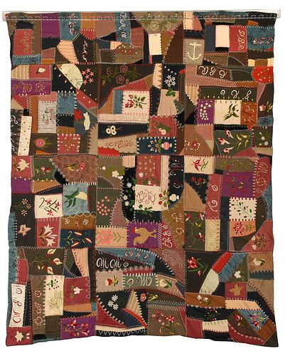 American Embroidered "Crazy" Quilt