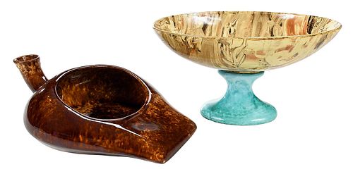 Rockingham Glazed Vessel, Agateware Bowl