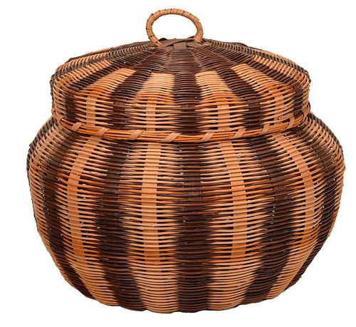 Cherokee Woven and Dyed Honeysuckle Lidded Basket