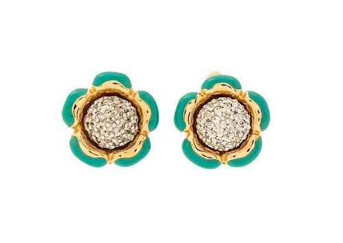 A Pair of Judith Leiber Earclips, 1" x 1".