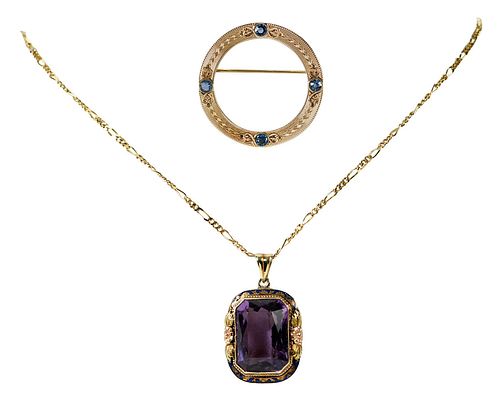 Gold Gemstone Necklace and Brooch