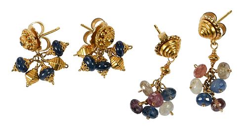 Two Pairs 18kt. Sapphire Earrings 