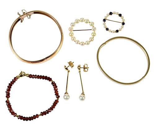 Six Pieces Gold and Gemstone Jewelry 
