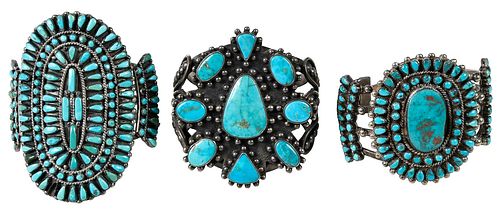 Three Southwestern Silver & Turquoise Bracelets