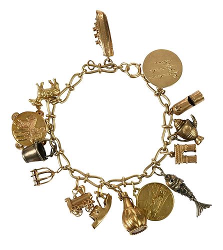 Gold Travel Themed Charm Bracelet 