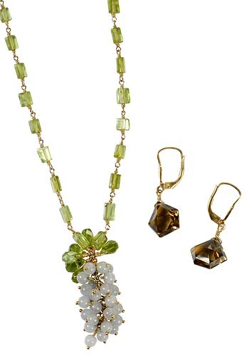 18kt. Gemstone Necklace and Earrings