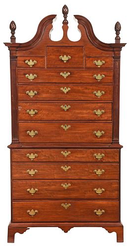 New England Chippendale Figured Mahogany Chest on Chest