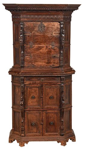 Italian Renaissance Style Carved Walnut Fall Front Cabinet