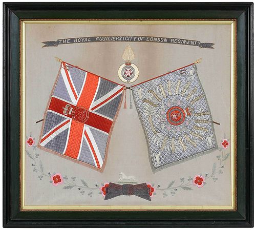 Framed Royal Fusiliers Embroidered Silk Panel