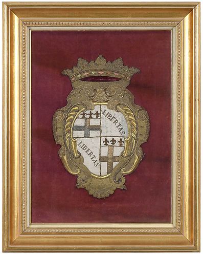 Framed Italian Embroidered Coat of Arms