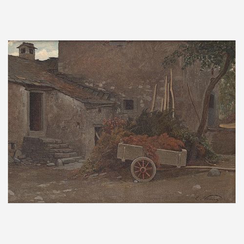Elihu Vedder (American, 1836-1923) Cart in a Farmyard