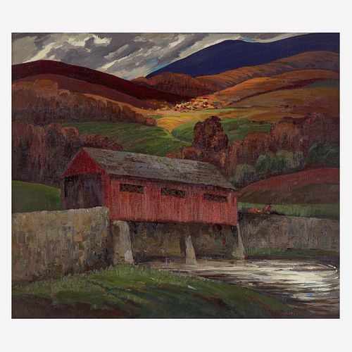 Susan Gertrude Schell (American, 1891-1970) Covered Bridge in Fall Landscape