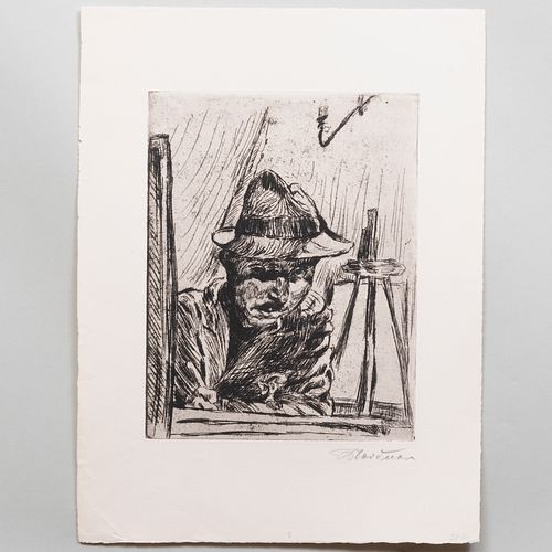 Ludwig Meidner (1884-1966): Selbstbildnis zeichnend mit Hut