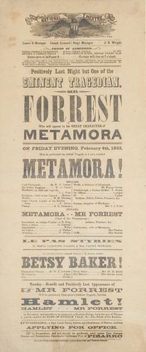 1853 Theater Broadside for "Metamora!"