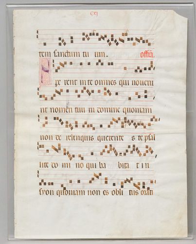 European Manuscript Antiphonal Page on Vellum