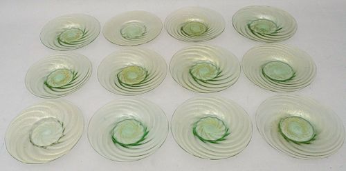 Set 12 Murano Glass Green & Gold Dessert Plates