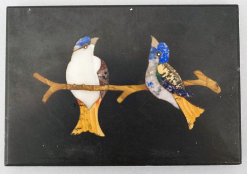 Pietra Dura Plaque of Mated Bluebirds