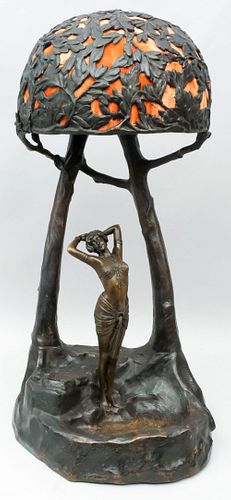 Large Bronze Art Nouveau Lamp by Alfonso Titze