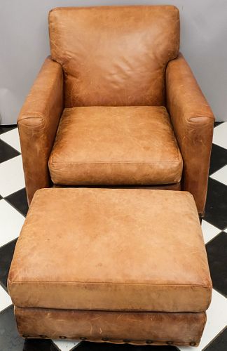 Ralph Lauren Brown Leather Armchair w/Hassock.