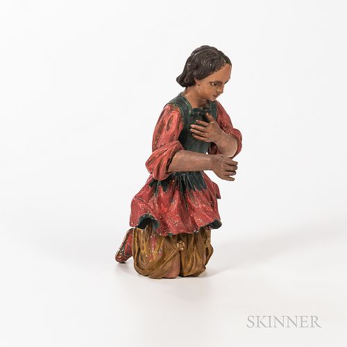 Polychrome Decorated Carved Wood Santos Figure