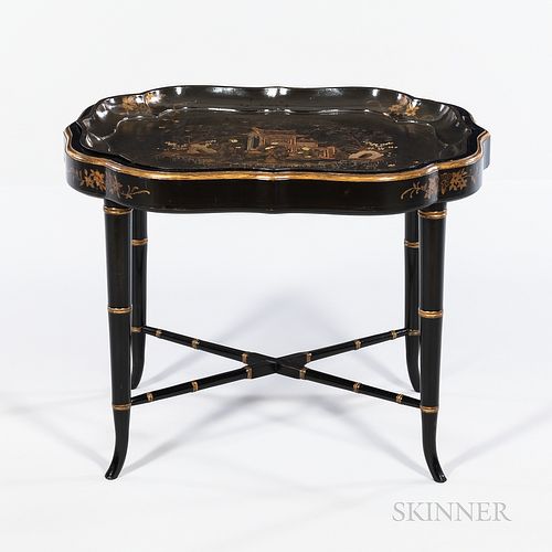 Chinoiserie-decorated Black Lacquer Tea Tray/Table