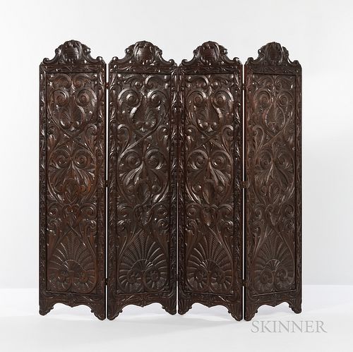 Four-part Relief-carved Wood Screen