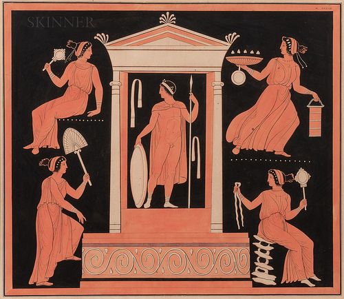 Seven Framed Engravings of Greek Red-figure Vase Designs