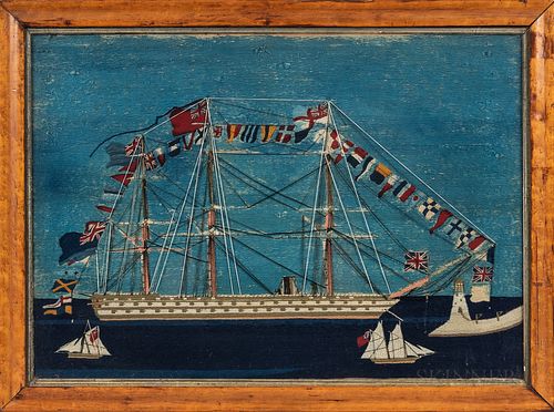 Framed English Sailor's Woolie of Sailing Ships