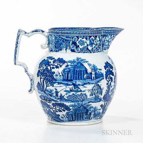 Blue Transfer Jug with Two Patterns