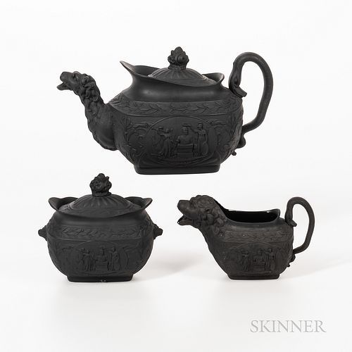 Wellington Commemorative Black Basalt Three-piece Tea Set
