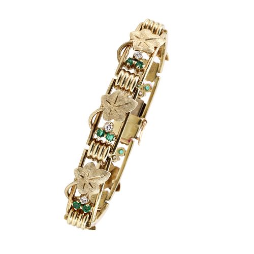 Emeralds, Diamonds & 14k Gold Bracelet