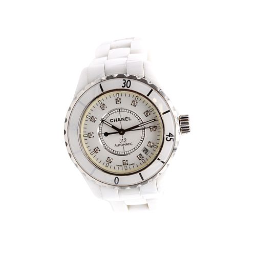 CHANEL Ceramic Diamond Marker Quartz Watch White
