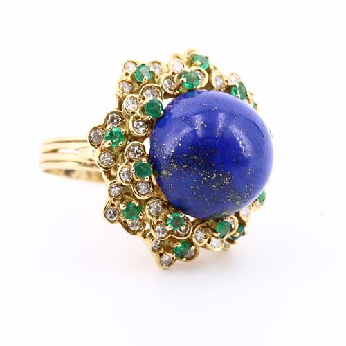 Lapis Lazuli, Diamonds, Emerald & 14k Gold Ring